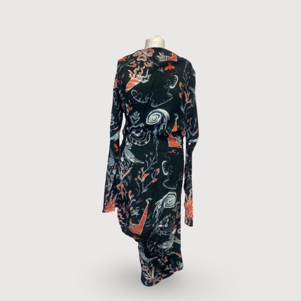 Vivienne Westwood Black Dress with Coral and White Abstract Print Asymmetrical